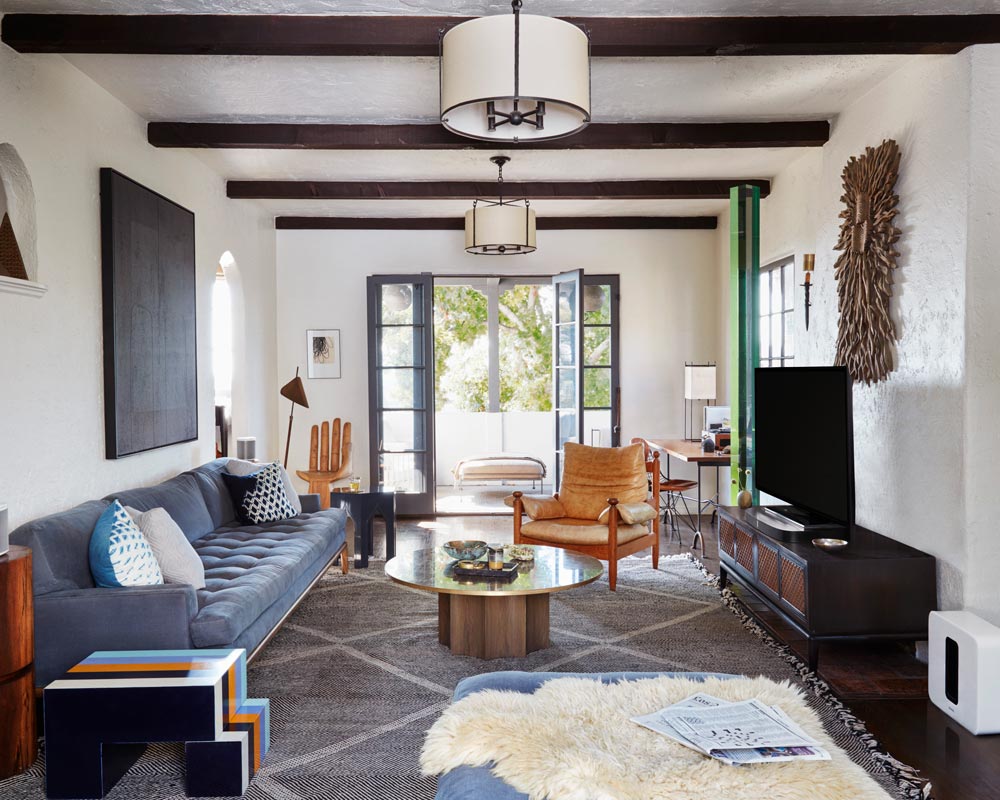 Modern Living room with sonos speaker on the floor